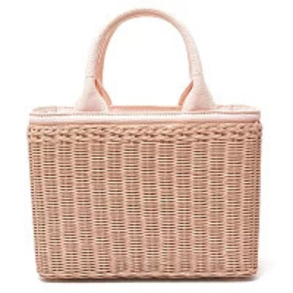 Prada Wicker Basket Bag Rattan Canvas Pesca Pink - Picture 2 of 10
